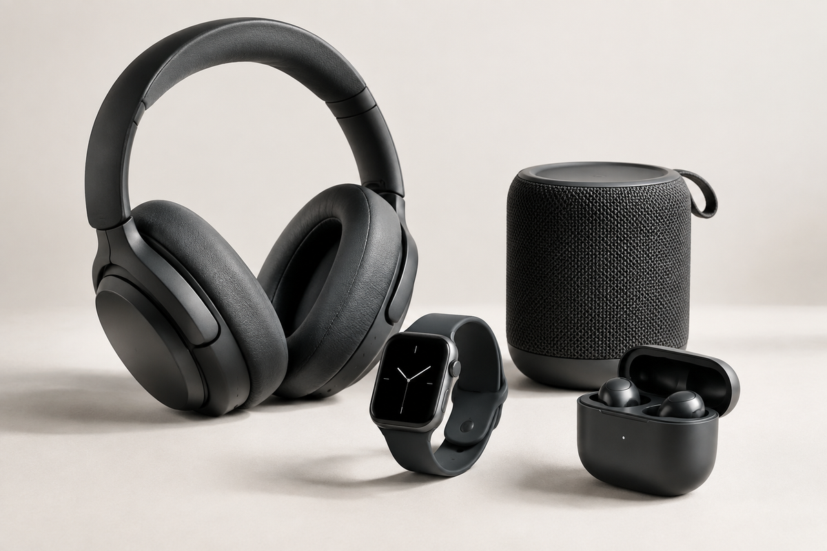 Electronics products on a clean studio background